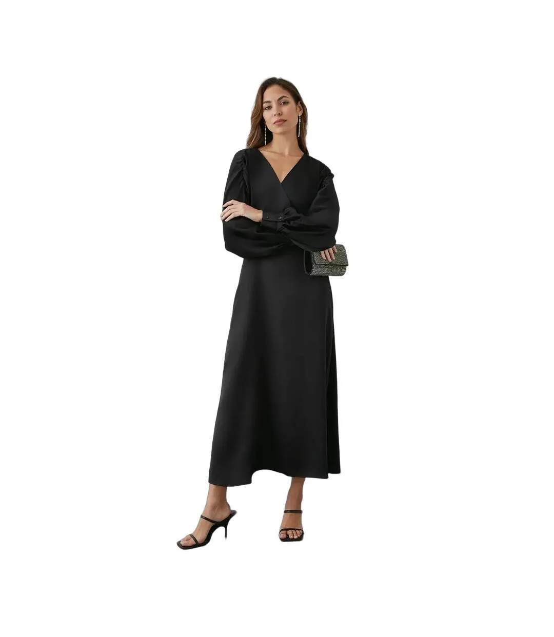 Womens/ladies wrap batwing sleeve midi dress black Principles