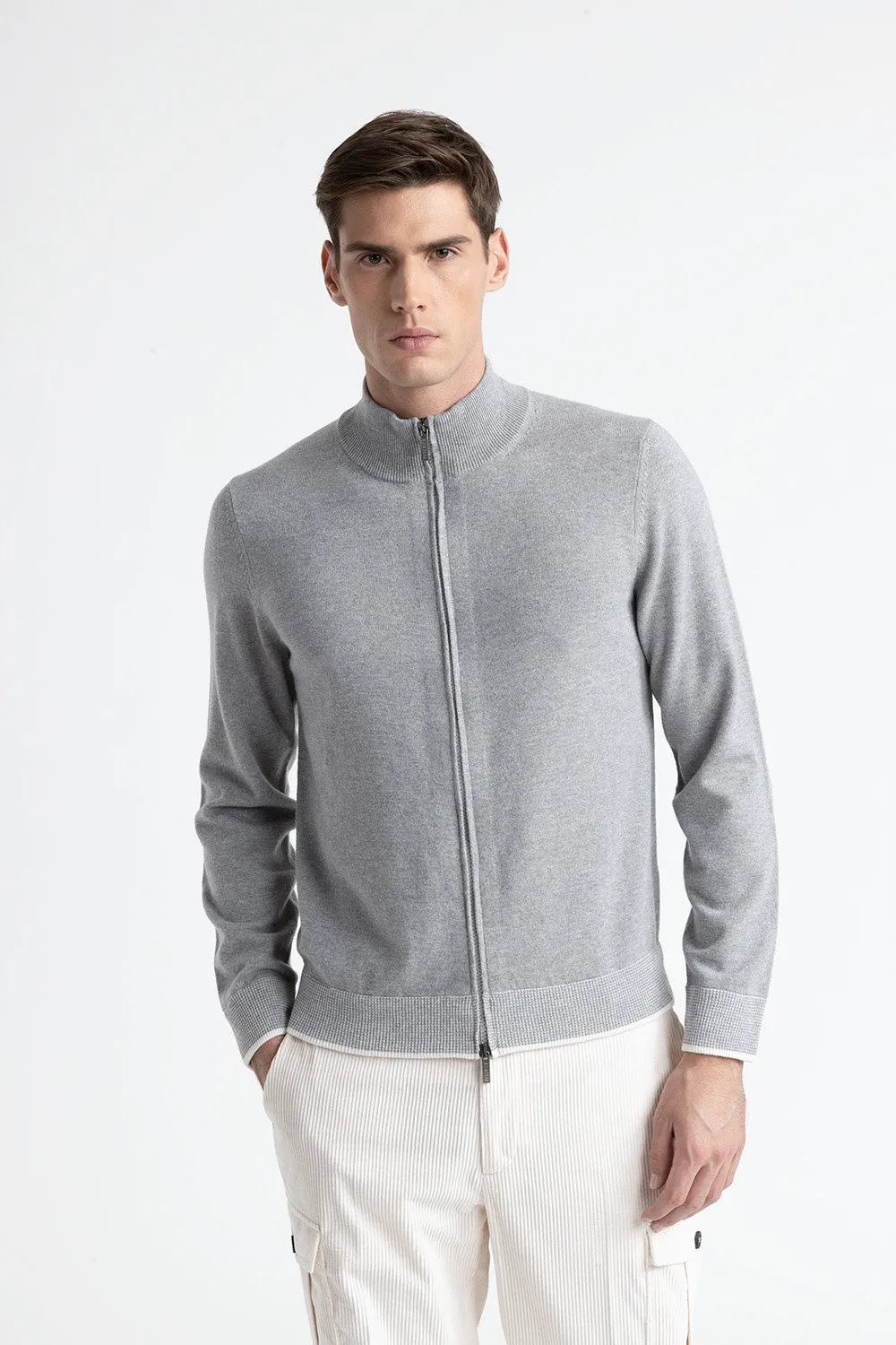 Wool, silk and cashmere high neck sweater