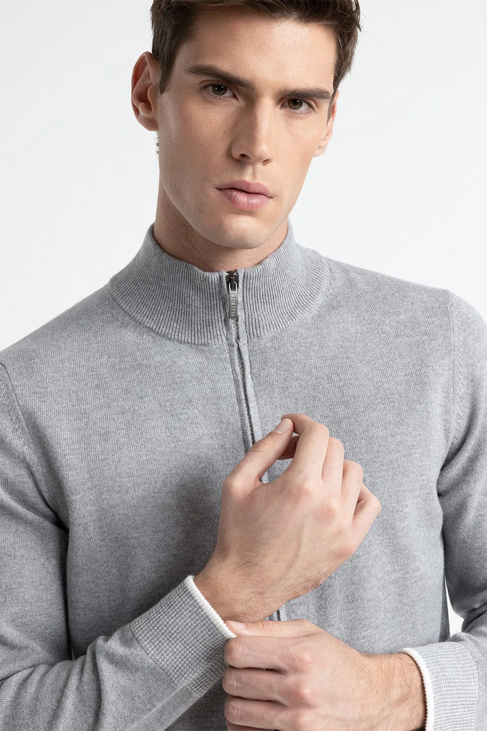 Wool, silk and cashmere high neck sweater