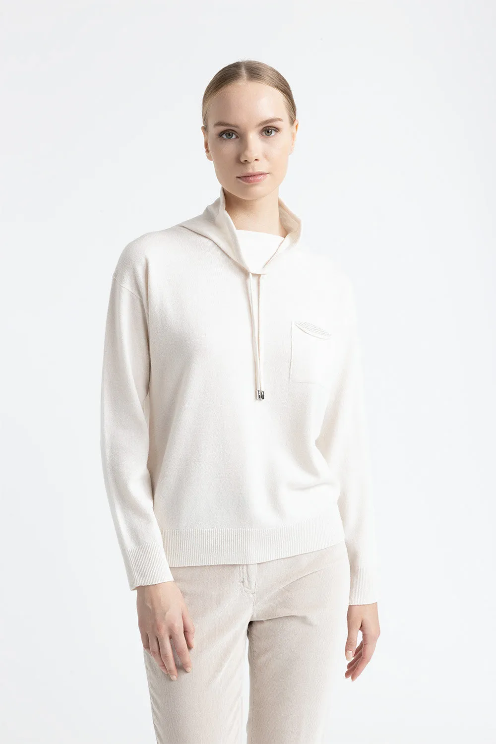 Wool, silk and cashmere hooded sweater