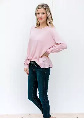 X Eyelet Mauve Top