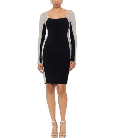 Xscape Womens Beaded Square Neck Cocktail And Party Dress