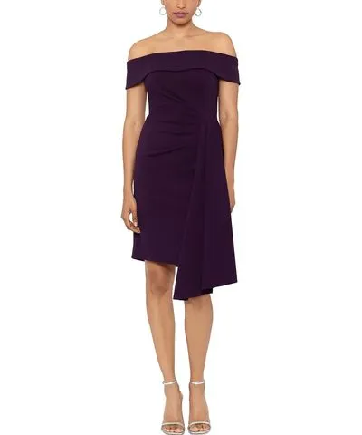 Xscape Womens Crepe Off-The-Shoulder Cocktail And Party Dress