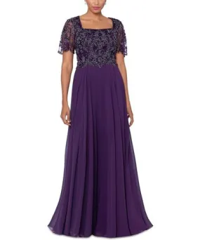 Xscape Womens Flutter Sleeve Maxi Evening Dress