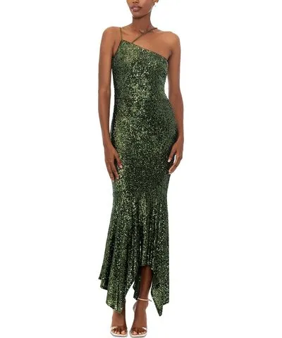 Xscape Womens Sequined Asymmetric Evening Dress