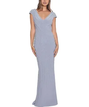 Xscape Womens V-Neck Maxi Evening Dress