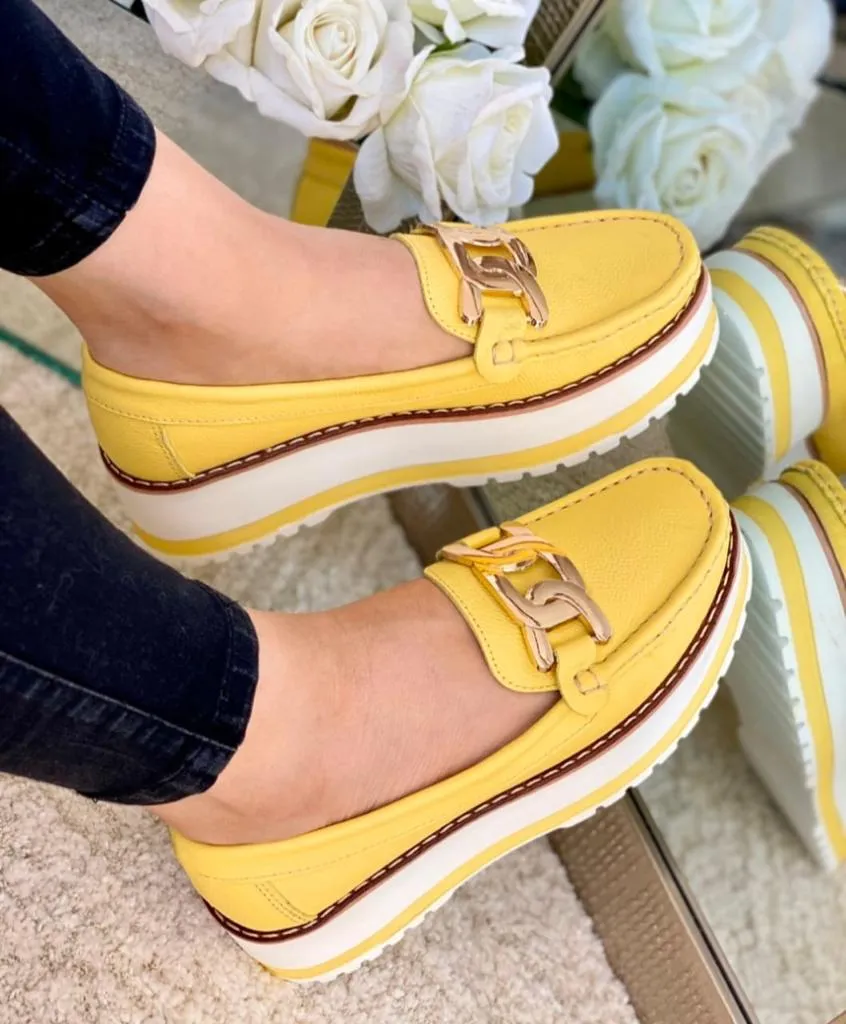 Yellow Chain Detail Platform Loafers