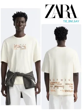 ZARA  |Cotton Short Sleeves T-Shirts