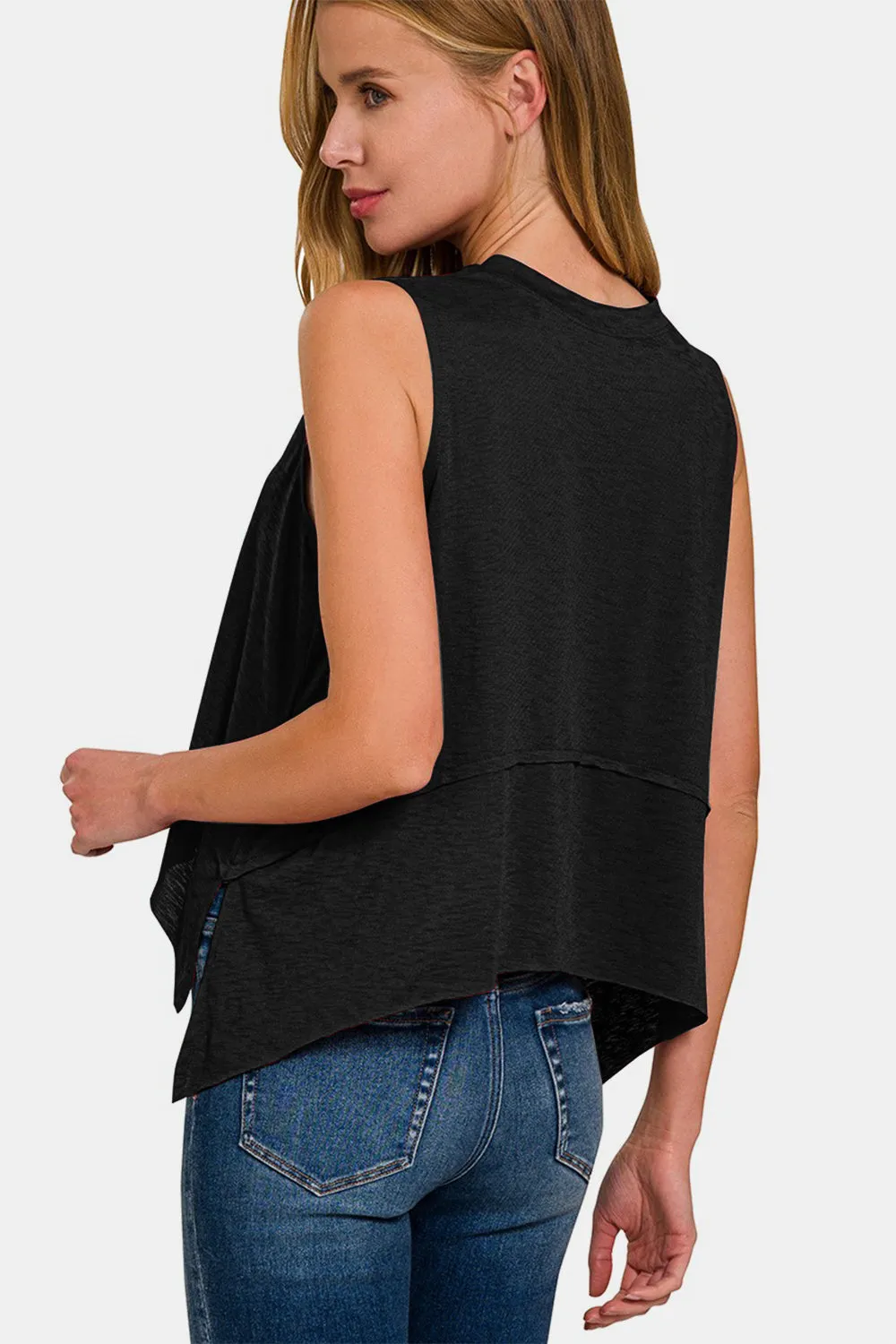 Zenana Airflow Exposed Seam Slit Round Neck Tank